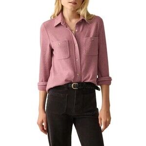 Faherty Legend Sweater Shirt Womens S Pink Herringbone Twill Button Up Soft